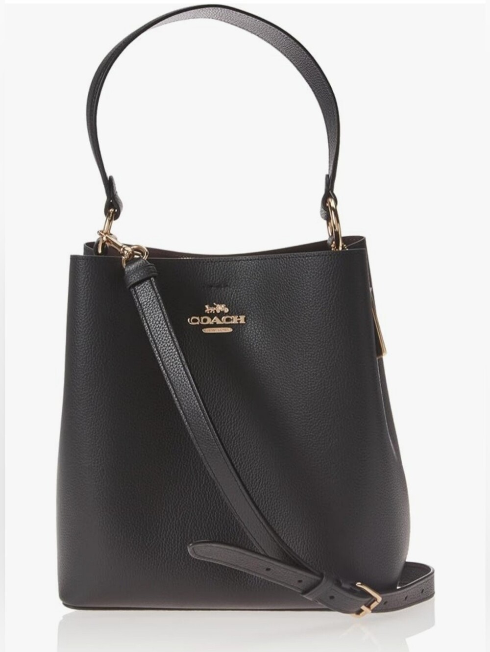 NWT COACH Mollie Bucket Bag in Black Pebbled Leather. Includes Dust Bag.